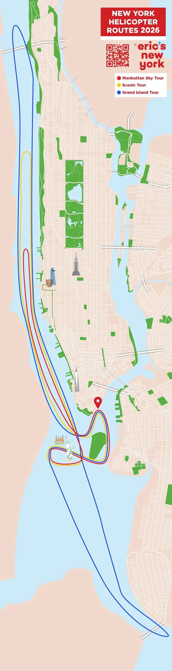 Rutas de paseos en helicóptero por Nueva York - mapa