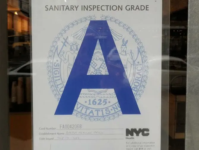 Higiene en los restaurantes de Nueva York - Grado A