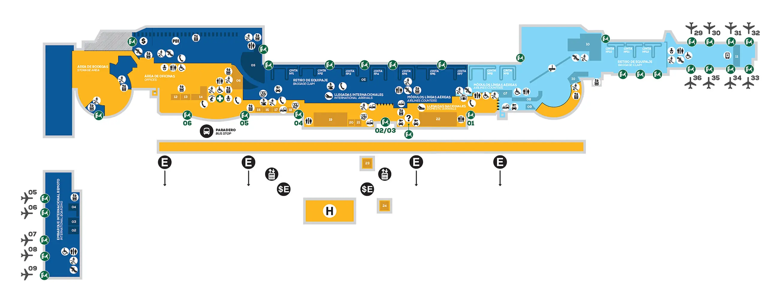 Vuelos a Nueva York - Mapa del aeropuerto de Santiago