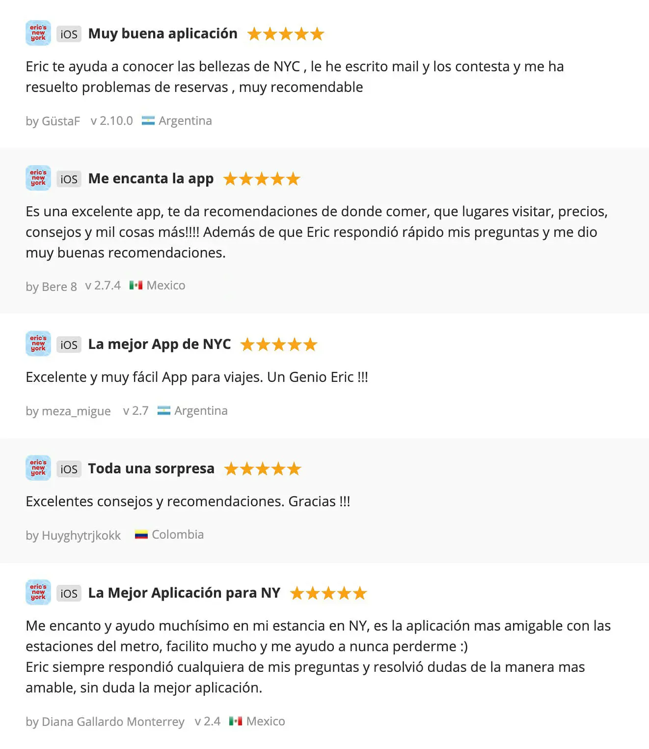 Eric's New York App - Comentarios