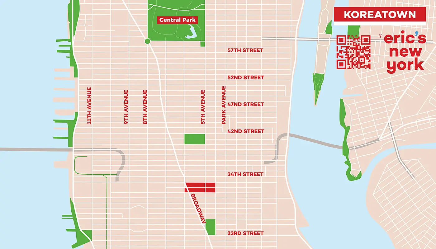 Koreatown en Nueva York - Mapa Gratuito