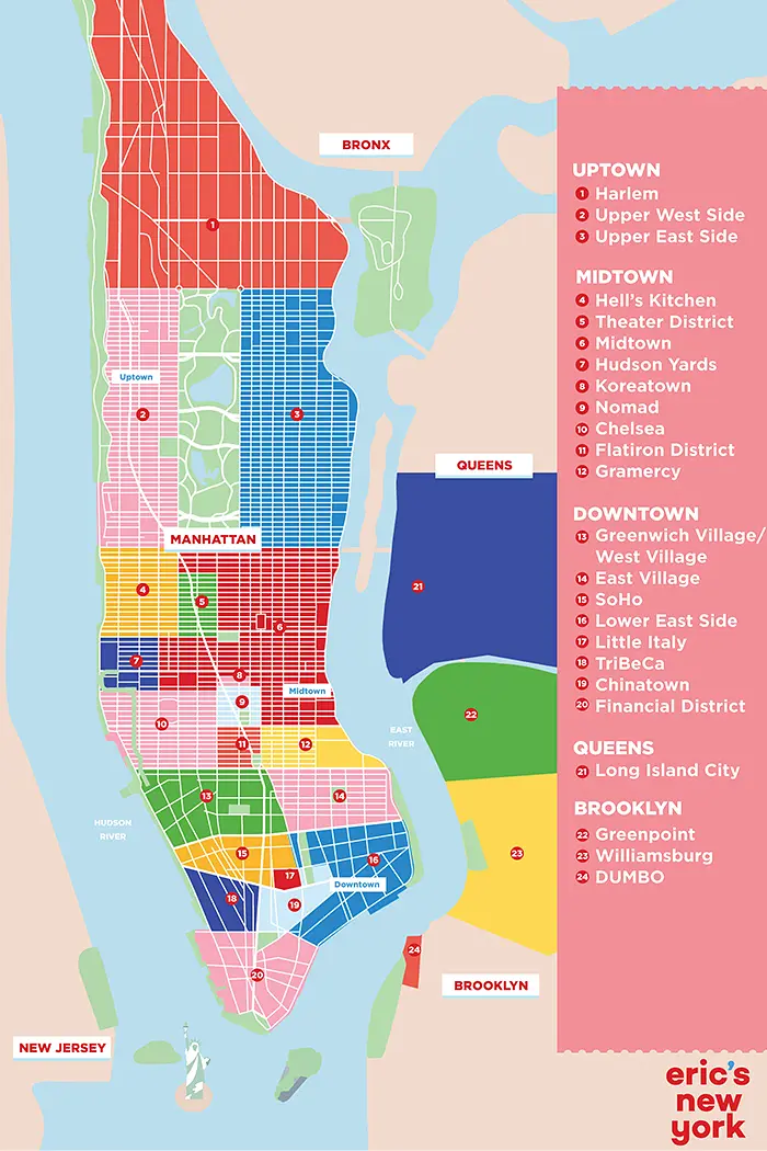 Distritos y vecindarios de Nueva York - Mapa de los vecindarios